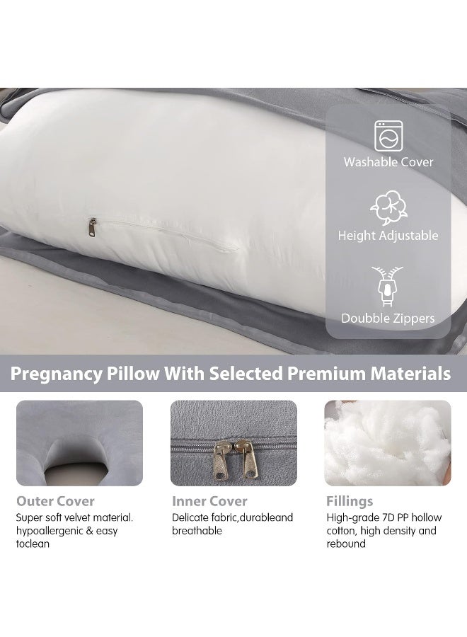 Elover Pregnancy Must Haves Pregnancy Pillow U-Shaped Full Body Maternity Support Pillow for Pregnant Women with Replaceable and Washable Velvet Cover Size 57" (Dark Gray, Velvet) - Image 4